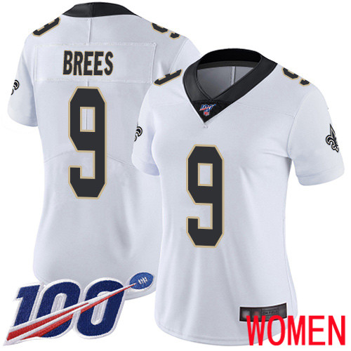 New Orleans Saints Limited White Women Drew Brees Road Jersey NFL Football 9 100th Season Vapor Untouchable Jersey